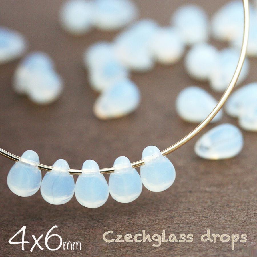 チェコビーズ ドロップ 4×6mm ホワイトオパール 約30個 しずく チェコ