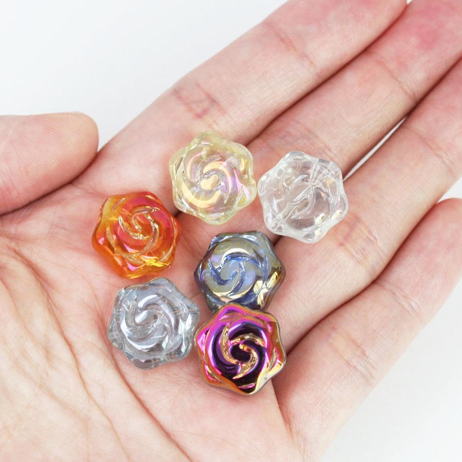 ローズガラスビーズ 5個入り 全9色 グラスビーズ オーロラ 薔薇 バラ