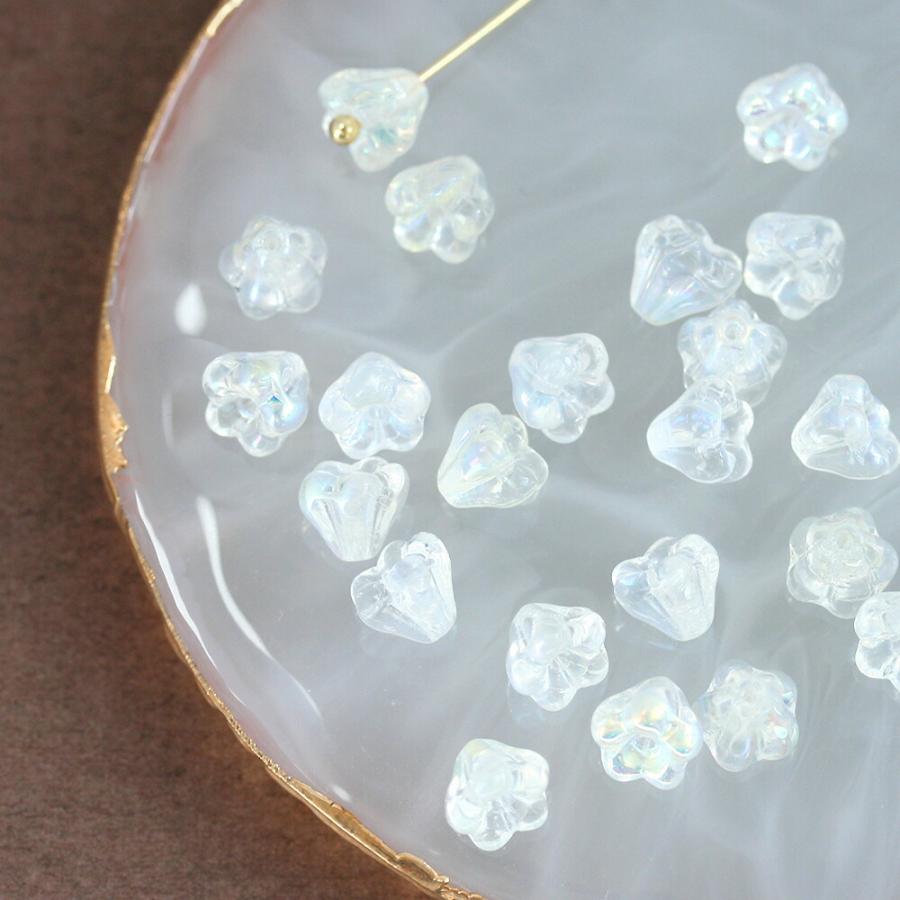 チェコビーズ ベルフラワー 4×6mm オーロラクリスタル 約20個 お花