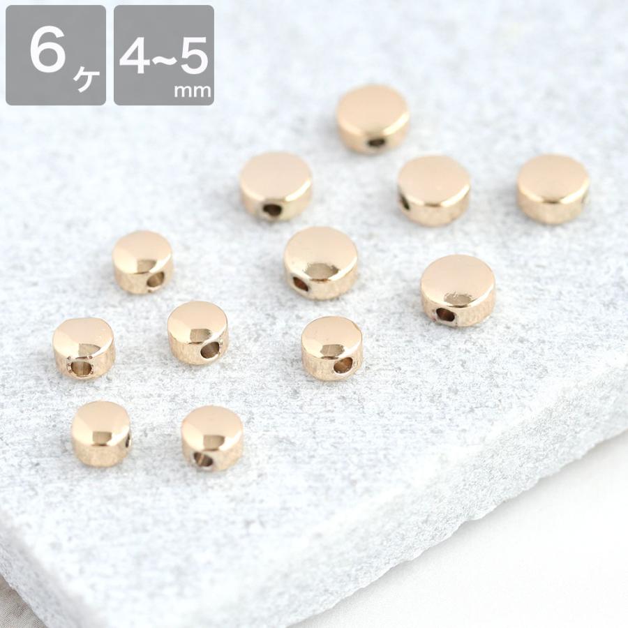 小物・アクセサリー mm 平丸メタルビーズ 4mm,5mm ゴールド 6個 アクセサリーパーツ メタル
