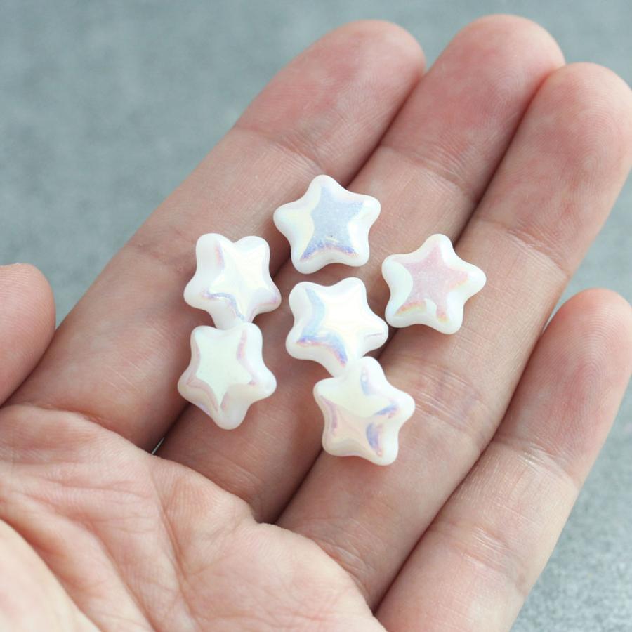 チェコビーズ スター 12×12mm チョークホワイトオーロラ 6個