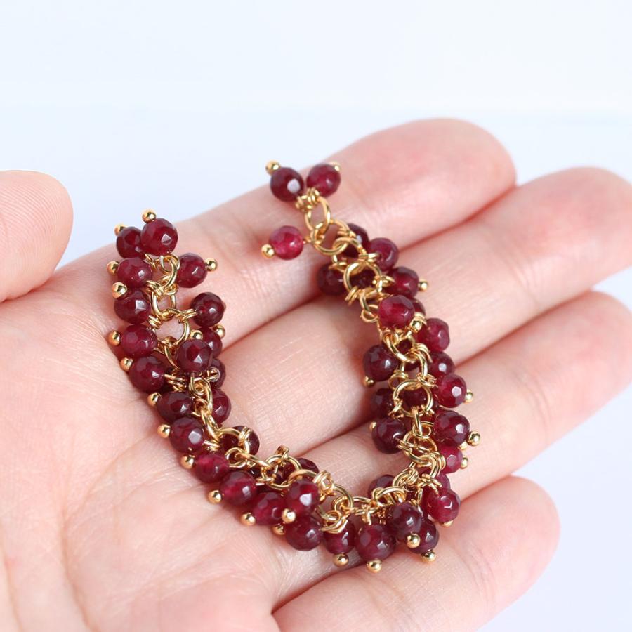 天然石4mmチェーン 10cm 18Kメッキ 赤 18金 手芸 アクセサリーパーツ