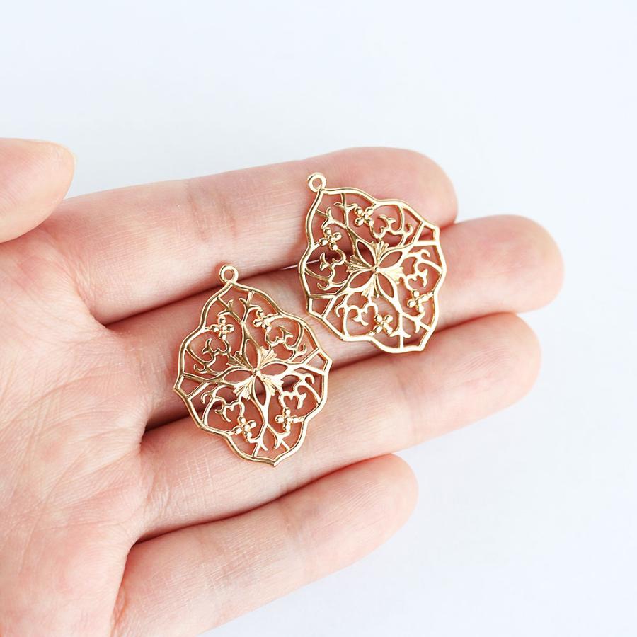【729】アクリルビーズとメタルパーツのピアス／イヤリング アクセサリーパーツ メタルパーツ 透かしチャーム No.2 ゴールド 手芸