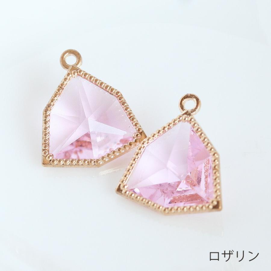 アクセサリーパーツ 多角形ゴールドフレームチャーム 2個 クリスタル 