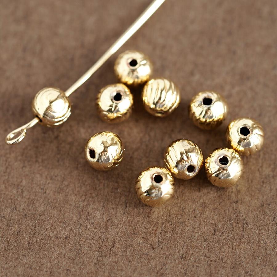 アクセサリーパーツ 模様入りラウンドメタルビーズ 4mm ゴールド 10個 