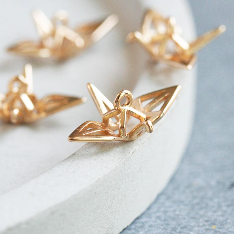 折り鶴チャーム ゴールド 4個 アクセサリーパーツ つる ツル 折鶴  