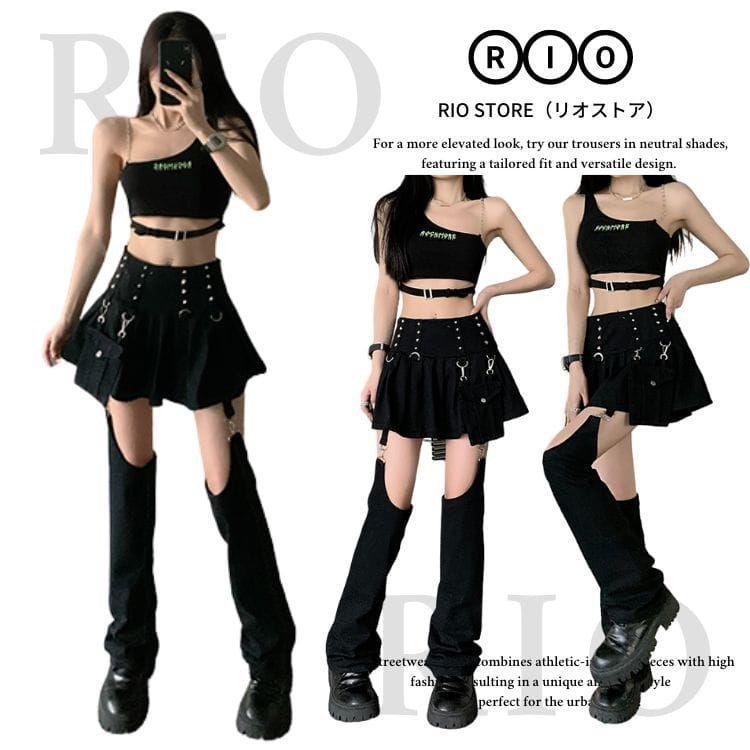 韓国 ブラック ダンス 衣装 レディース ヒップホップ タンクトップ スカート レッグウォーマー セットアップ へそ出し ダンス衣装 ds演出服 ステージ衣 | ブランド登録なし