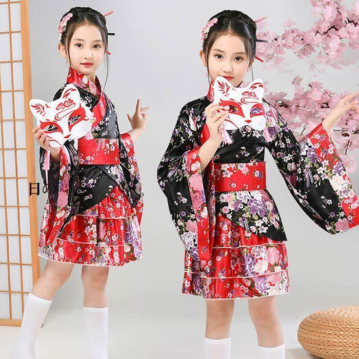 コスプレ 衣装 キッズ 和柄 着物 ドレス 子供 プリーツ スカート 和風