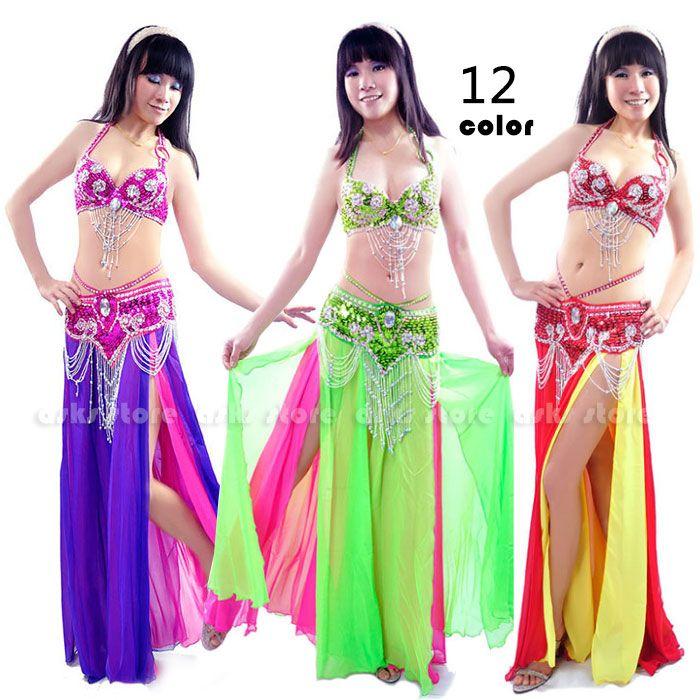 ベリーダンス衣装 舞台衣装 レディース ダンスウェア 全12色 3点セット