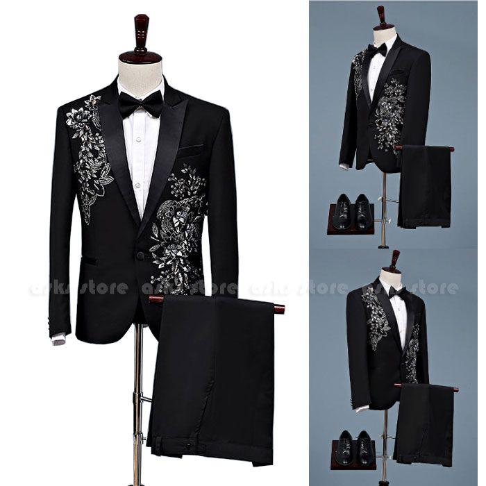 メンズスーツ ステージ衣装 ジャケット パンツ 蝶ネクタイ付き スーツ