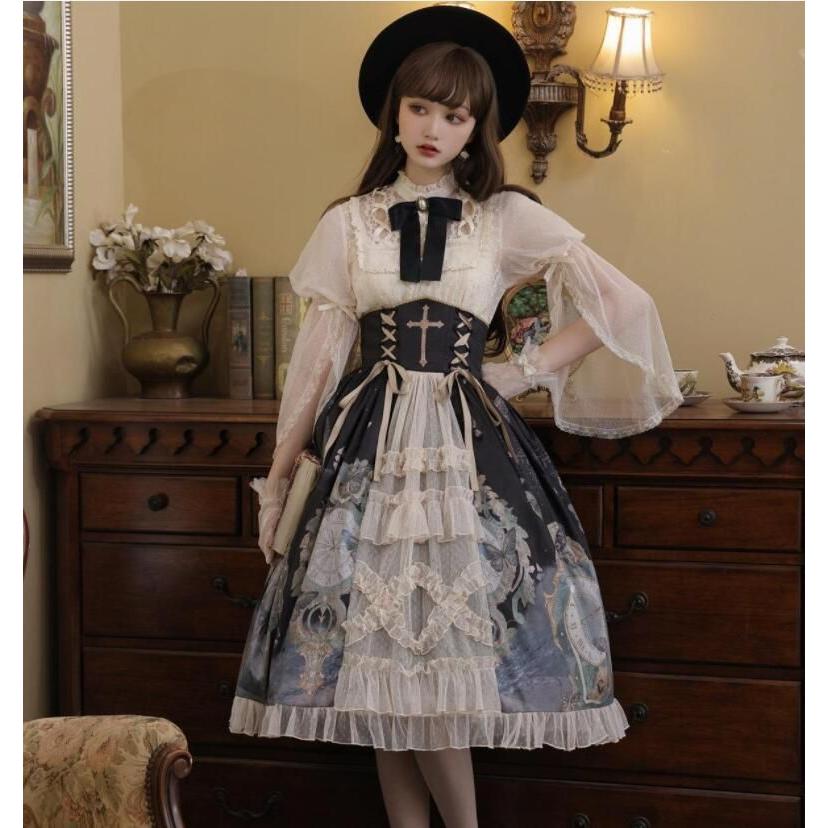 お姫系ロリータ服 ゴスロリ ロリータファッション 姫袖 立ち襟