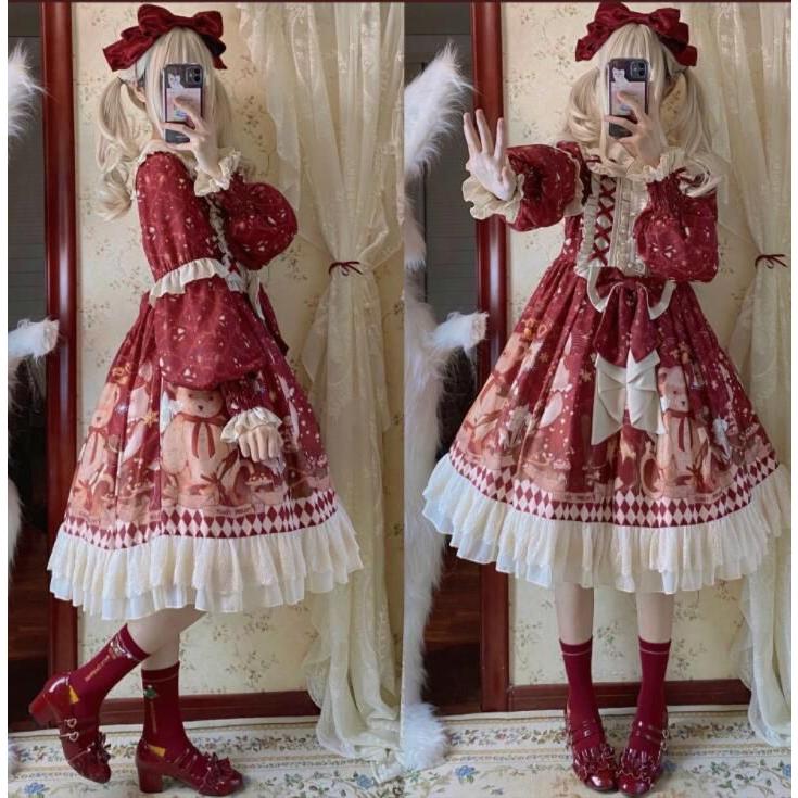 ロリータ ワンピース サンタ コスプレ 長袖 ロリータドレス 可愛い 裾