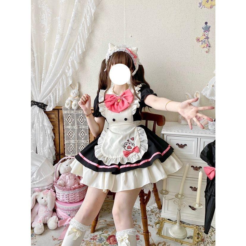 大人 メイド服 可愛いロリータワンピース パープル 猫爪柄 大人 メイド服 可愛いロリータワンピース パープル 猫爪柄