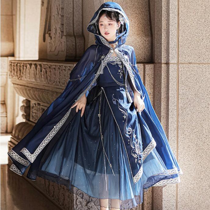 漢服 コスプレ衣裳 キャミソール ロング丈 マント 星空元素 中華風
