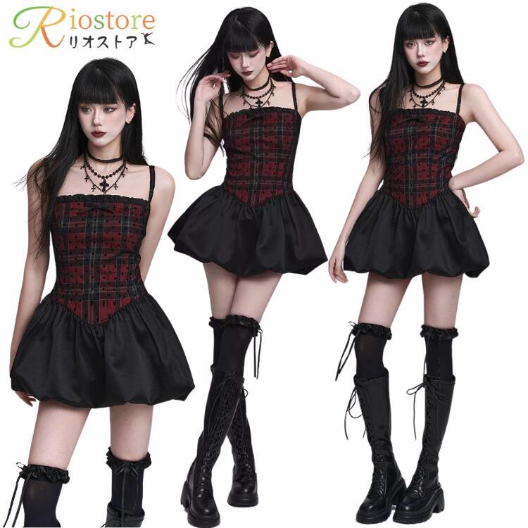 赤 黒 韓国 k-pop 衣装 ダンス衣装 ワンピース アイドル衣装 チェック