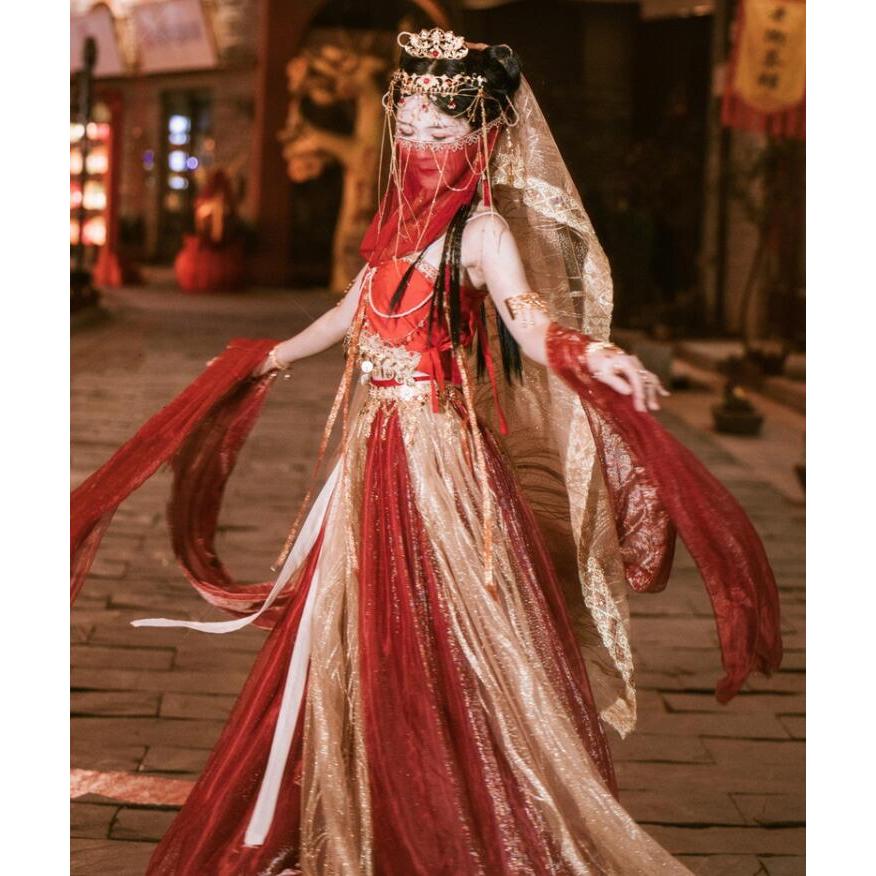 アラビアンスタイル コスプレ衣装 ティアラ付き 敦煌飛天 コスプレ衣装 アラビアン衣装 中華 唐時代 宮廷舞踊