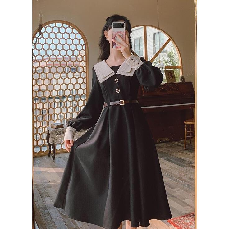 レトロ ワンピース 長袖 春ワンピース ミモレ丈 森ガール系 ロング