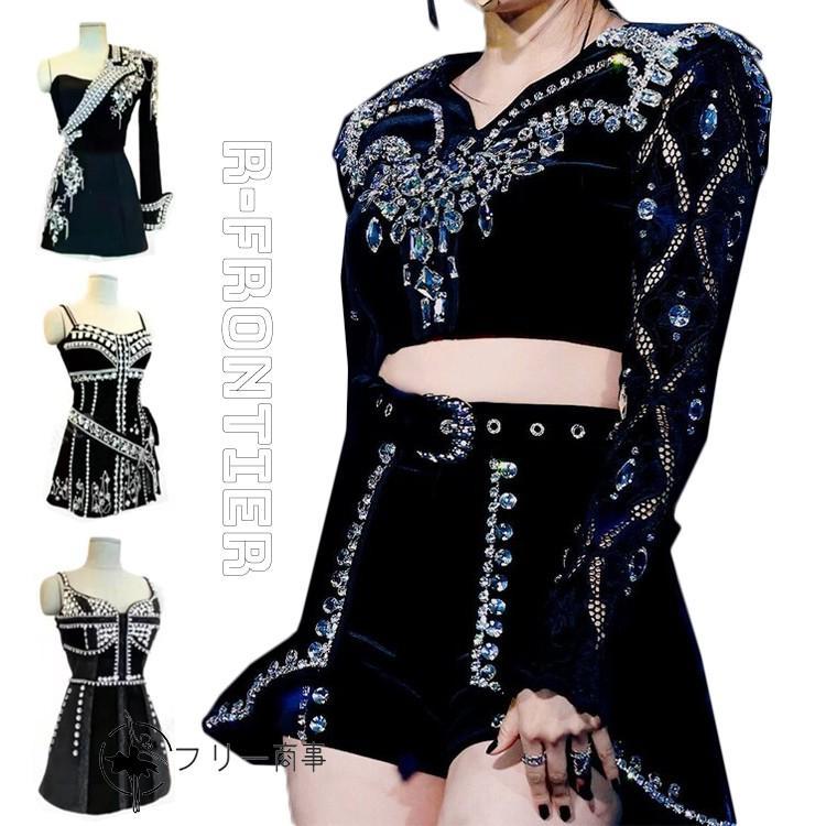 【新品】黒キラキラ★ベリーダンス衣装◆ゴシック！9点セット★ハロウィンにも 4タイプ】ダンス衣装 セットアップ 大人 k-pop 衣装 キラキラ k