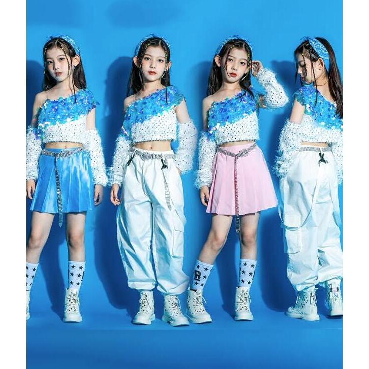 子供ヒップホップダンス衣装 スパンコールtシャツ キラキラ女の子