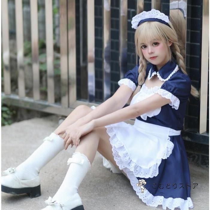 メイド服 メイド喫茶 cosplay メイドロリータ ワンピース メイド cos 可愛い ロリータワンピース ハロウィン コスチューム スカラップ 文化祭 学園祭 変身仮装｜komudoristore｜02