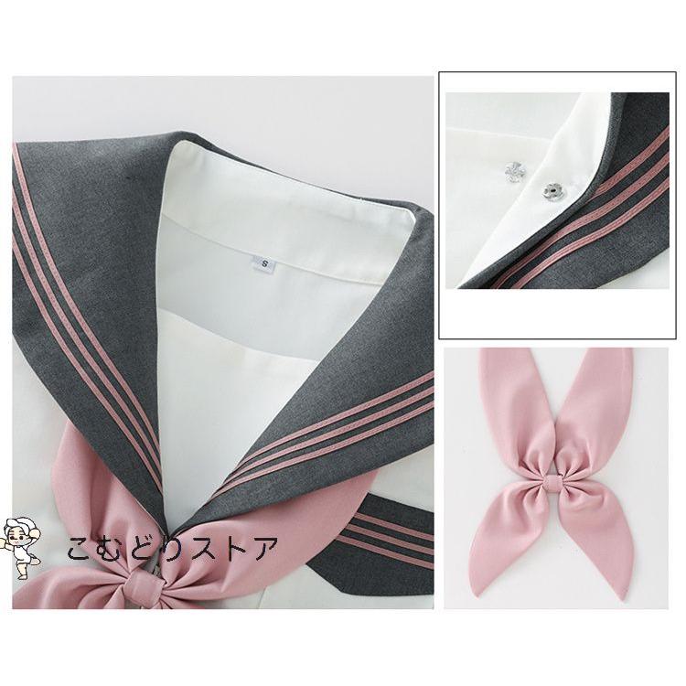 ピンク 三本線 セーラー服 長袖 短袖 桃色 グレー 上下セット ピンク 三本線 セーラー服 長袖 短袖 桃色 グレー 上下セット