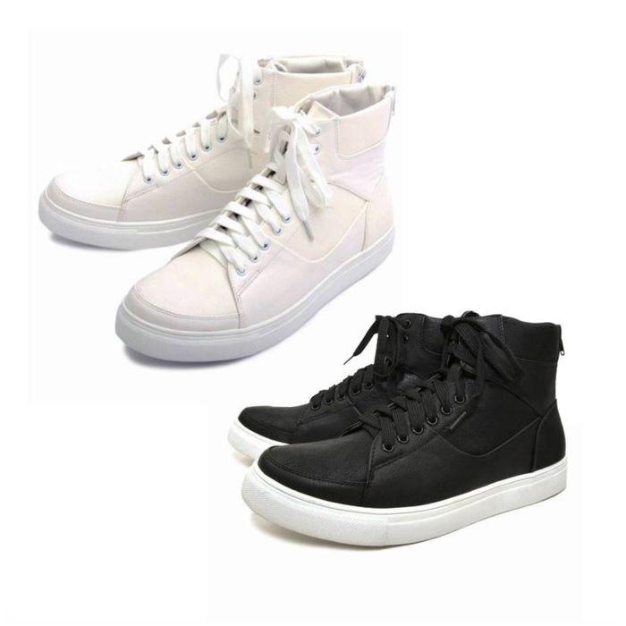 北海道 沖縄 離島配送不可 代引不可 ハイカットスニーカー バックジップ メンズ カジュアル レースアップ スニーカー 靴 大人 白スニーカー 黒 スニーカー v やるきゃんヤフー店 通販 Yahoo ショッピング