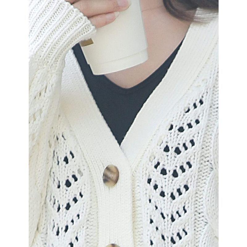 最大15 Offクーポン レディース レディース カーディガン Agrit トップス コットン混 オフ ゆったり 透かし編み ボリュームスリーブ ショート アイレット カーディガン Www Theopengate Org Il