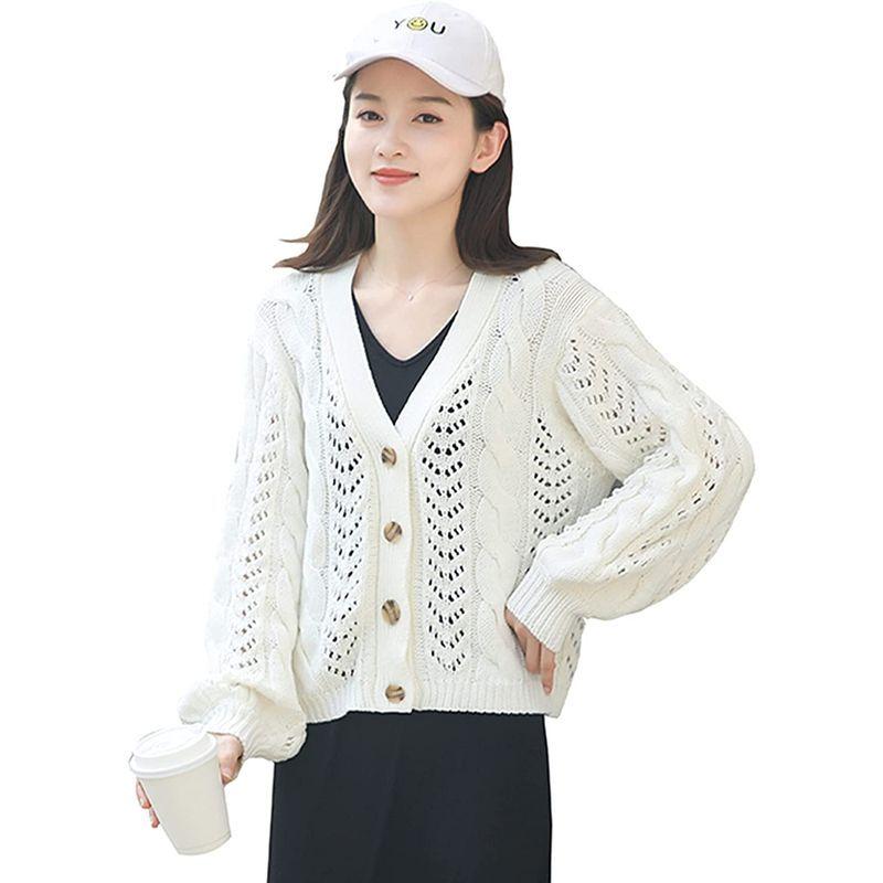 最大15 Offクーポン レディース レディース カーディガン Agrit トップス コットン混 オフ ゆったり 透かし編み ボリュームスリーブ ショート アイレット カーディガン Www Theopengate Org Il
