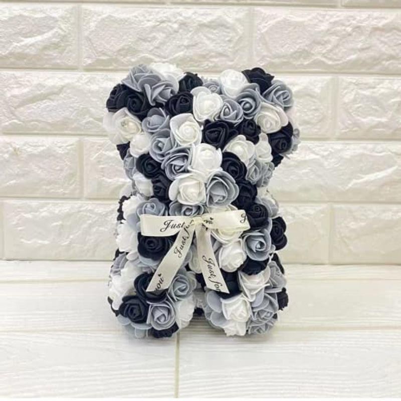 輝い 豪華な ローズベア バラの造花でできたクマの人形 ブラックマーブル3614