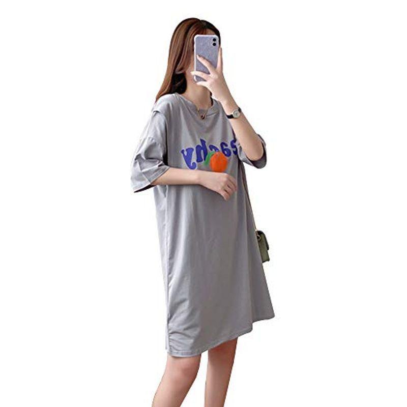 マタニティ ワンピース 半袖 授乳服 ロング丈 ｔシャツ 綿 大きいサイズ かわいい レディース 春 夏 グレー L 半額品
