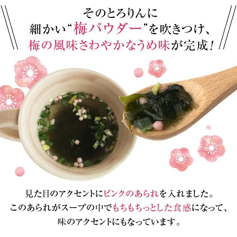 昆布 海藻 がごめ昆布 わかめ とろろ昆布入 即席 ギフト 海藻スープ インスタント 食物繊維 食品 たっぷり30杯分 とろりんスープ （うめ味） 60g×2袋｜konbu-genzouya｜06