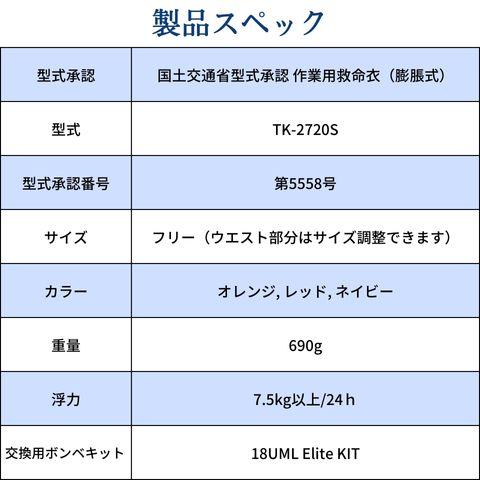 作業用救命衣（膨張式） ライフジャケット（救命胴衣） TK-2720S 国土