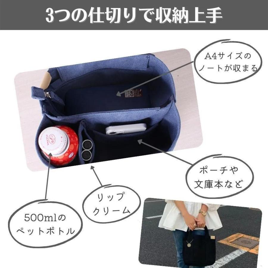 ミニトートバッグ レディース 大容量 帆布 仕切り ブラック 2way 小さめ ポケット多い ランチ 収納｜koneka-store｜02