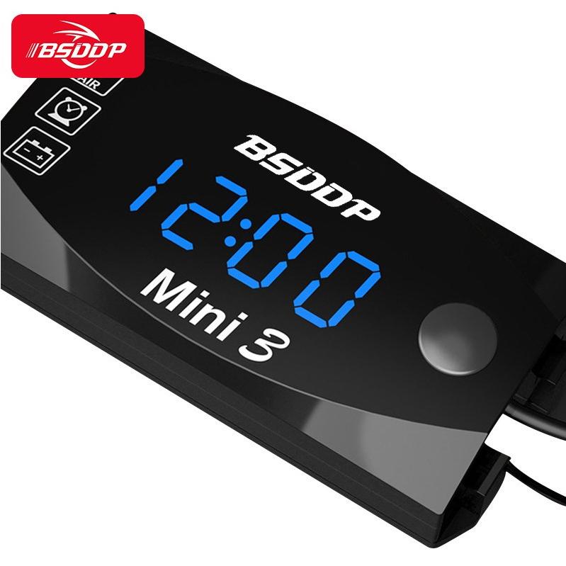 LED 3in1 デジタル電圧計 バイク用 温度計＆時計付き 防水仕様 青色表示 モニター 多機能メーター の商品画像