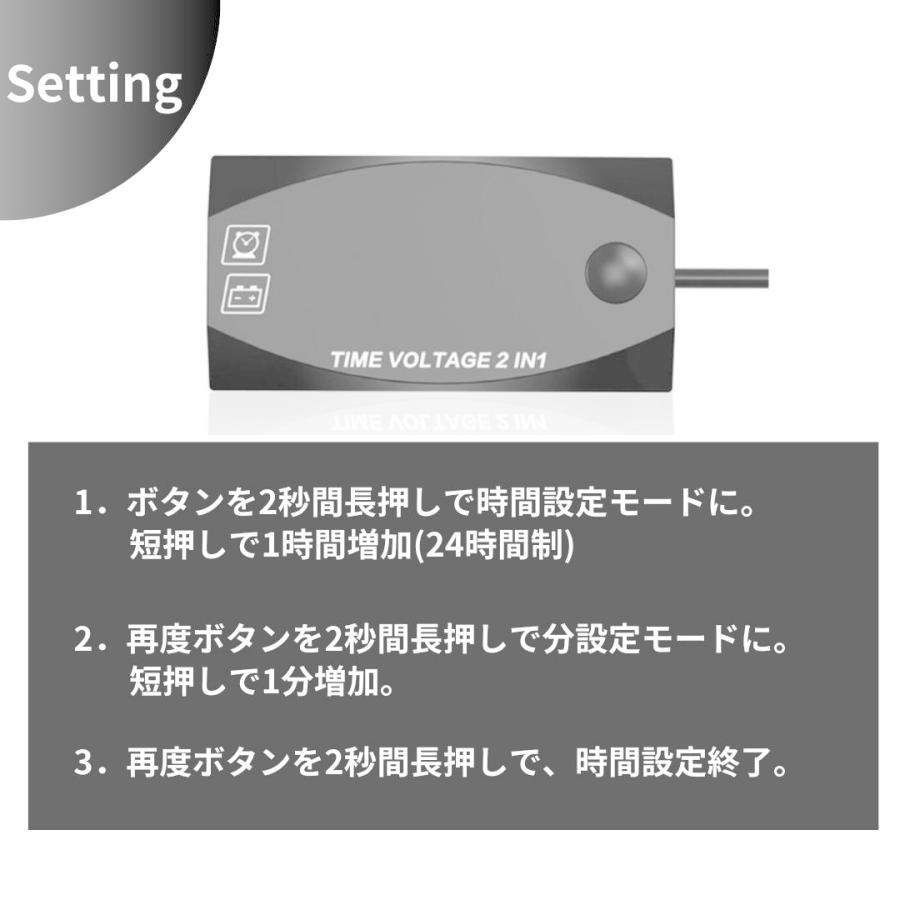 バイク用 LED 2in1 デジタル 電圧計 時計 レッド 防水 防塵 高輝度