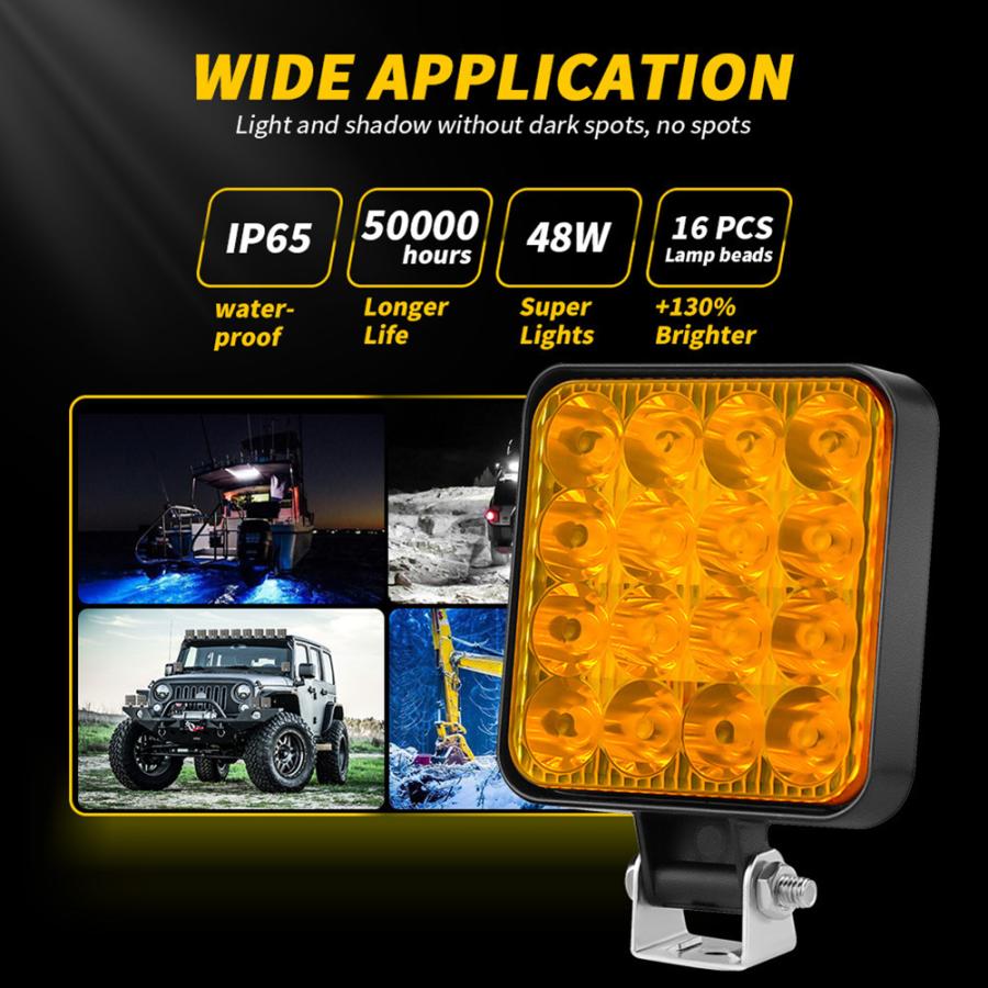 LED ワークライト 4個セット 作業灯 12V 48W 兼用 16連 高輝度 防水