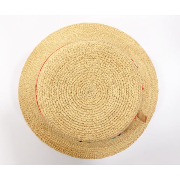 ストローハット バケットハット ベージュ×オレンジ系 ラフィア サイズ