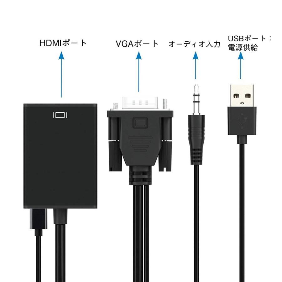 VGA HDMI 変換アダプタ オーディオ 変換 コンバーター 1080P USB電源付き 音声対応 音声出力 D-Sub 15ピン アナログ信号｜konkonya27｜03