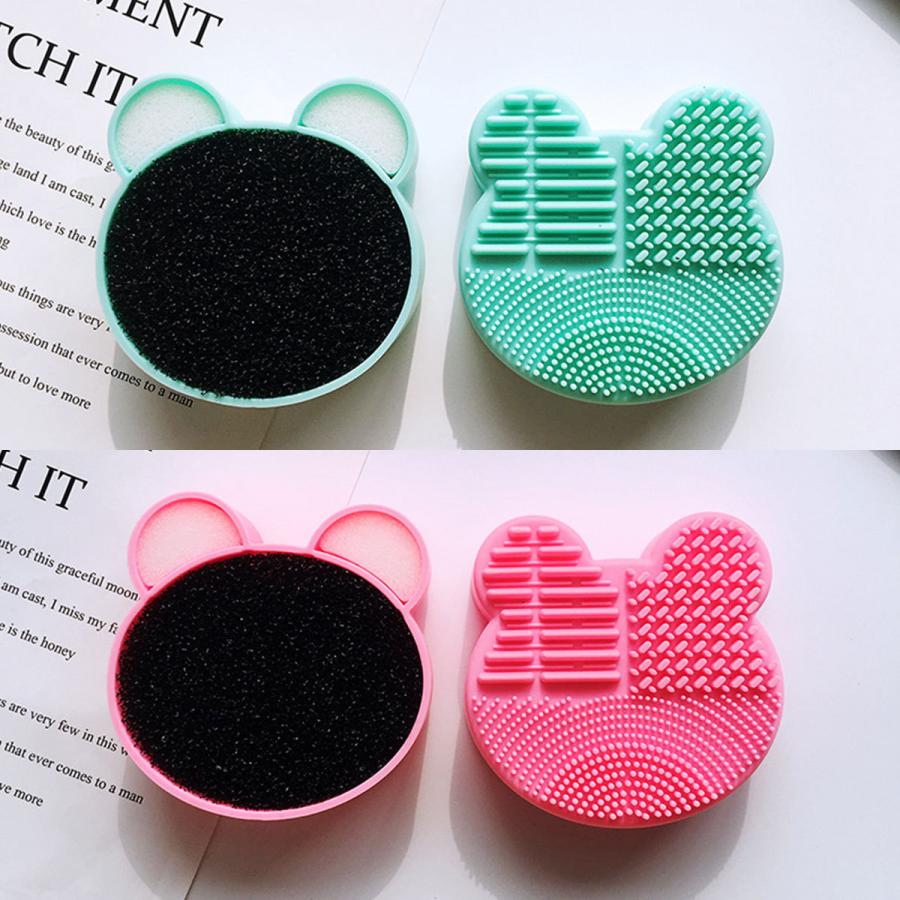 メイクブラシクリーナー スポンジクリーナー　くまグリーン&ピンク2個セット メイクブラシクリーナー スポンジクリーナー ブラシ洗浄 シリコン