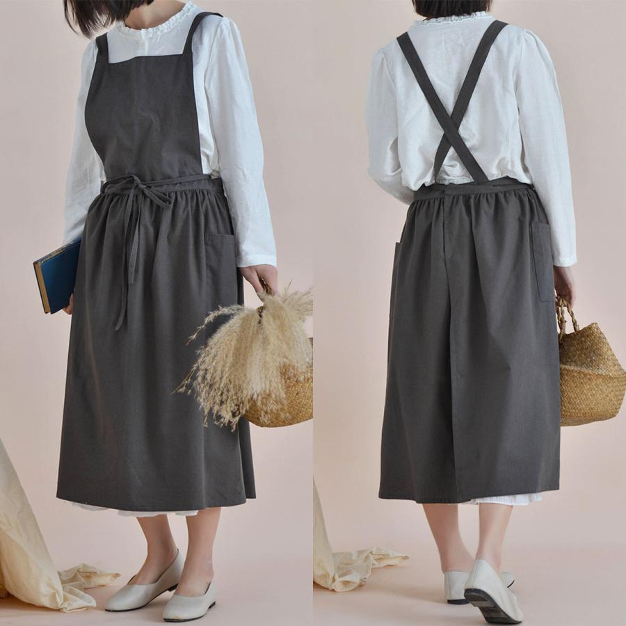 ダークグレー コットンエプロン ポケット付き ダークグレー コットンエプロン ポケット付き
