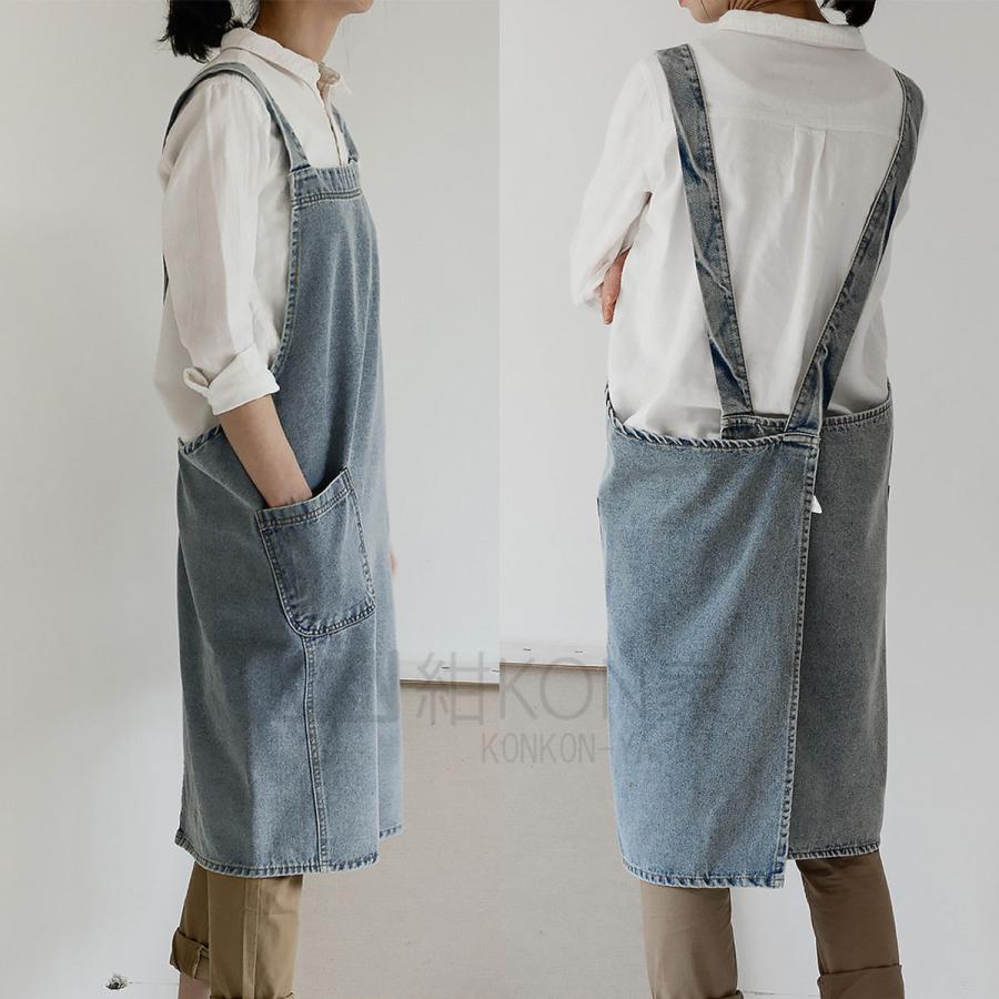 エプロン デニム レディース 被るだけ 作業用 ワークエプロン DIY