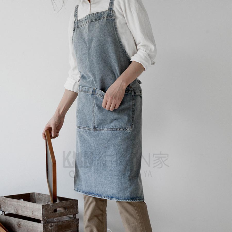 エプロン デニム レディース X型 調節可能 タオルホルダー付き 作業用