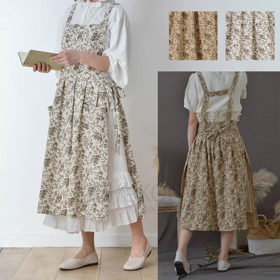 エプロン レディース おしゃれ 花柄 コットン H型 動きやすい 北欧