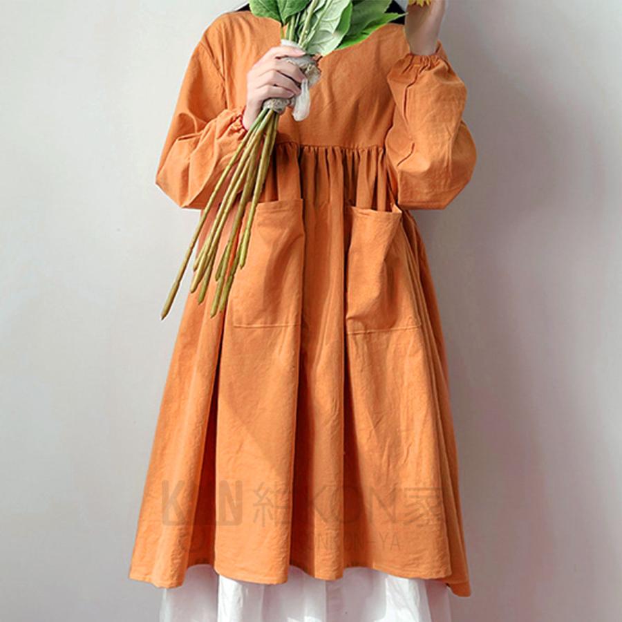 割烹着 エプロン レディース スモック かぶり 長袖 ゆったり おしゃれ