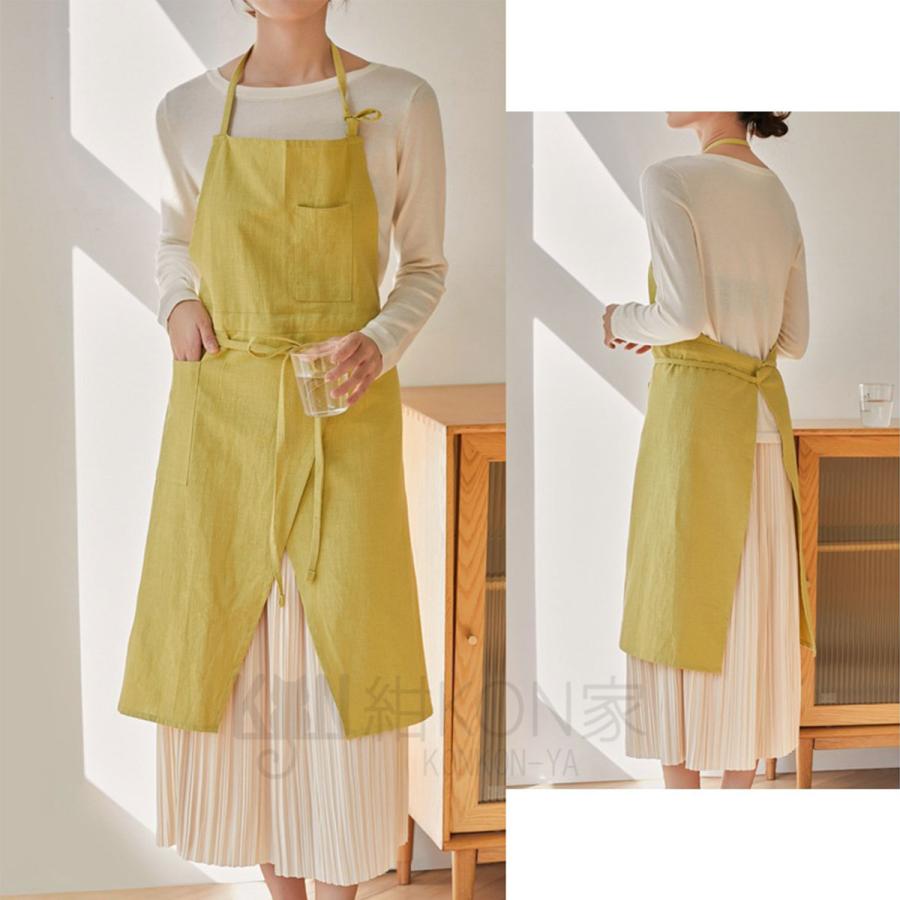 エプロン レディース リネン 首掛け 無地 北欧 おしゃれ 麻 キッチン
