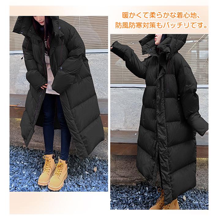 ダウンコート レディース ロングコート 冬 ゆったり フード付き 冬服