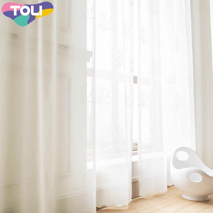 東リ オーダーカーテン フフル TKF20652 エンブロイダリー ヨコ使い レース カーテン ソフトプリーツ加工（SL） 1.5倍ヒダ 幅134〜200cm×丈221〜240cm