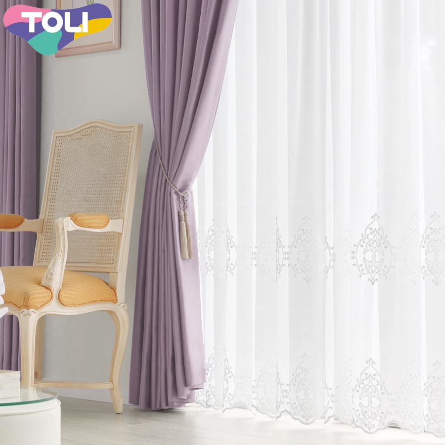 東リ オーダーカーテン フフル TKF20656 エンブロイダリー ヨコ使い レース カーテン ソフトプリーツ加工（SL） 1.5倍ヒダ 幅67〜133cm×丈201〜220cm
