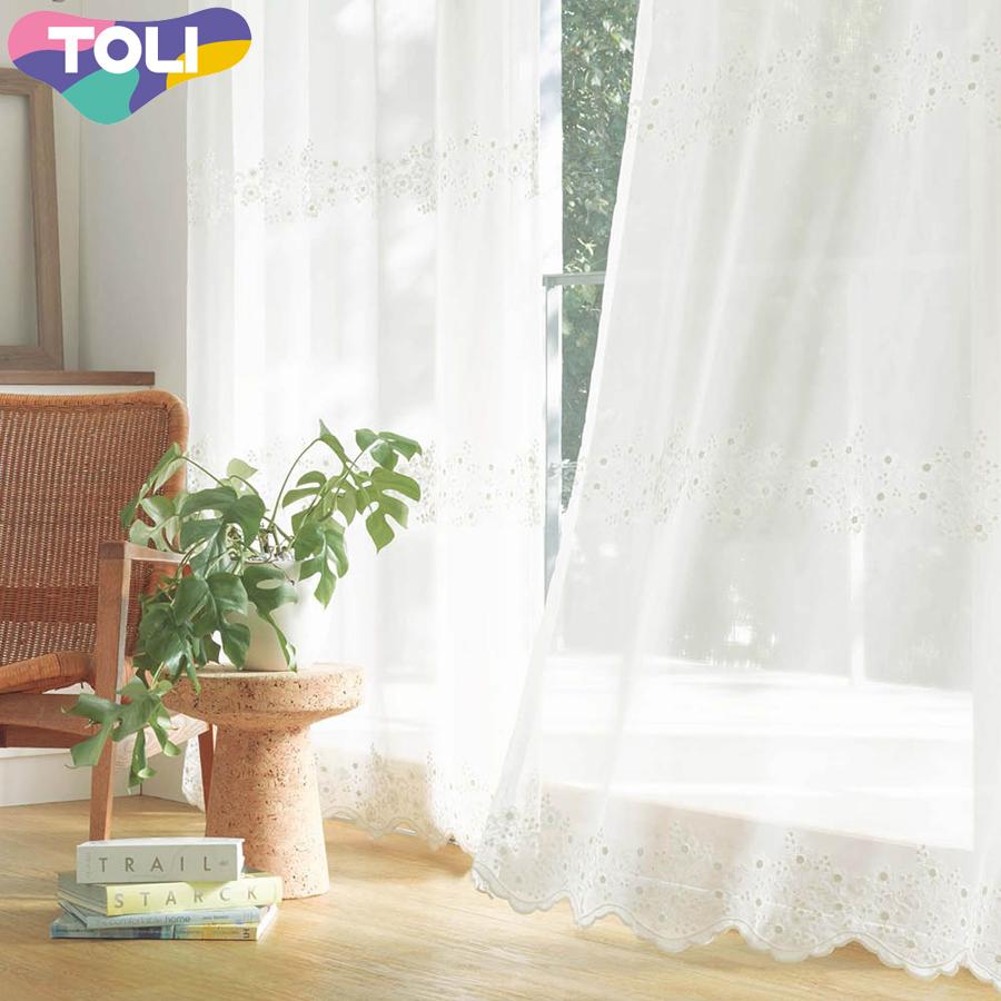 東リ オーダーカーテン フフル TKF20661 エンブロイダリー ヨコ使い レース カーテン ソフトプリーツ加工（SL） 1.5倍ヒダ 幅201〜266cm×丈141〜160cm