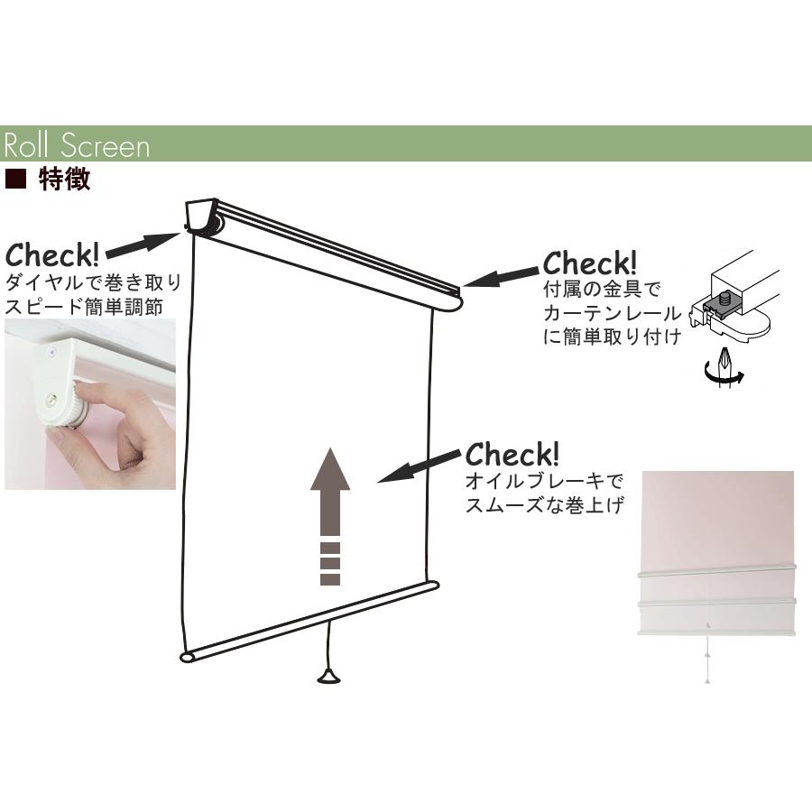 ロールスクリーン 規格品 立川機工 ティオリオ 遮光2級 防炎 製品幅60cm×製品高180cm ロールカーテン 採光 北欧 賃貸 間仕切り 既製品_3